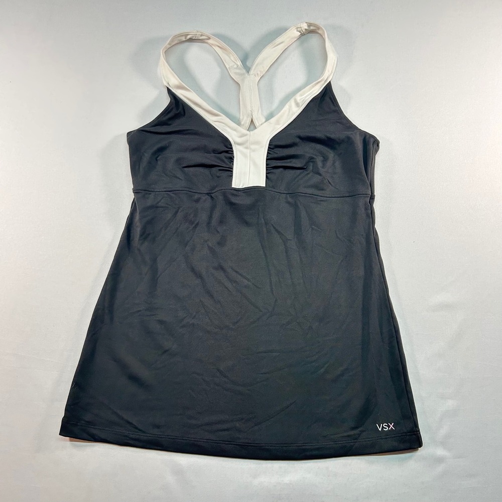 VSX‎ Victoria's Secret Sexy Sport Black White Racerback Tank Top Size M Ruched
